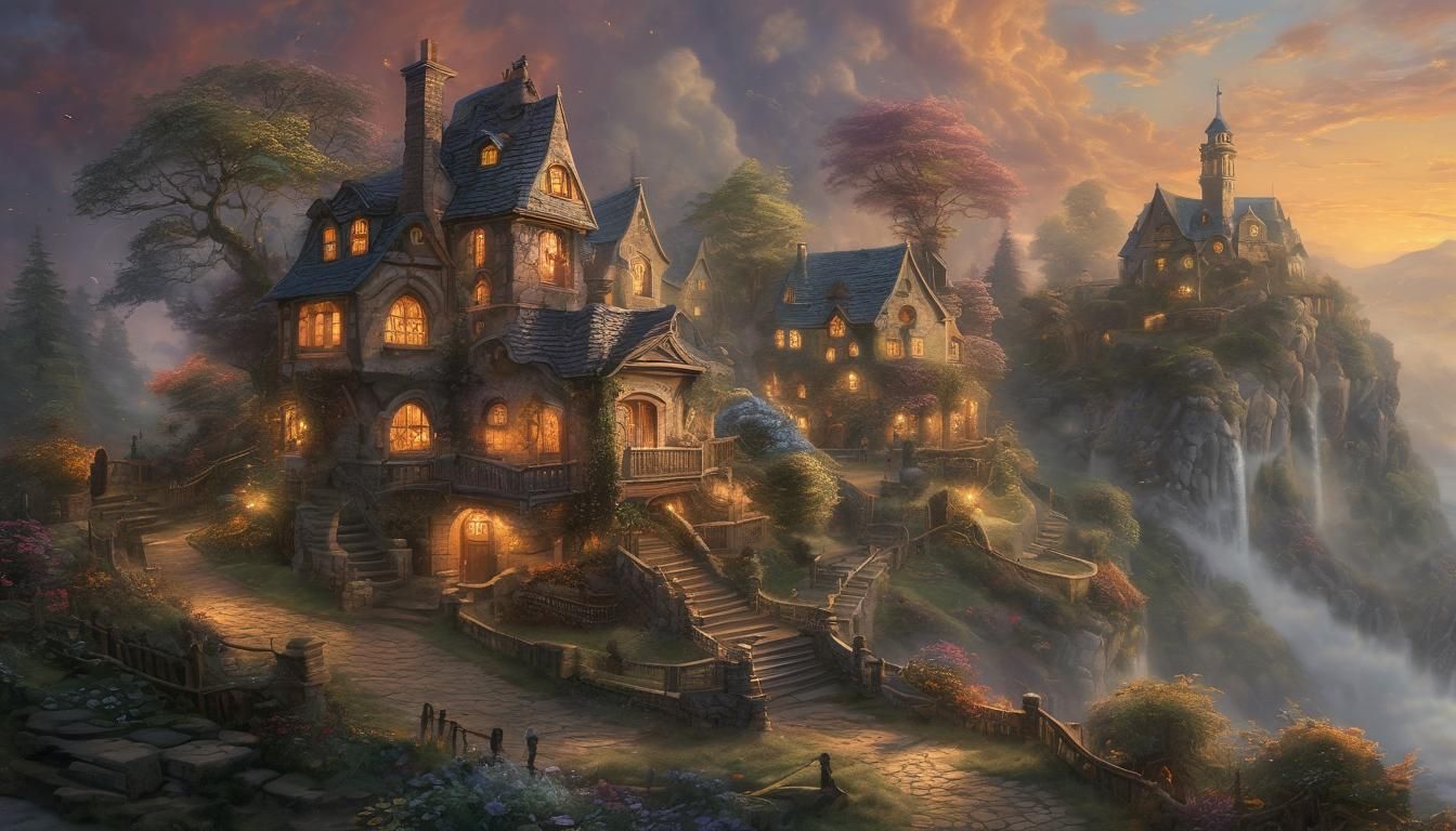 Ethereal Golden Hour Landscape in Fantasy Style
