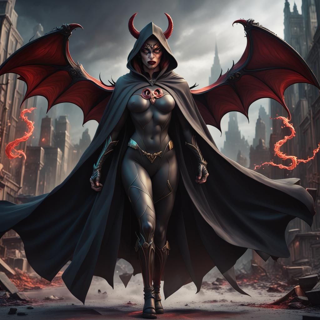 Demonic Superhero in Black Cloak: Fantasy Art