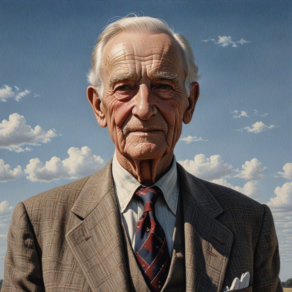 Hyperrealistic Portrait of 101-Year-Old Man in 1990s