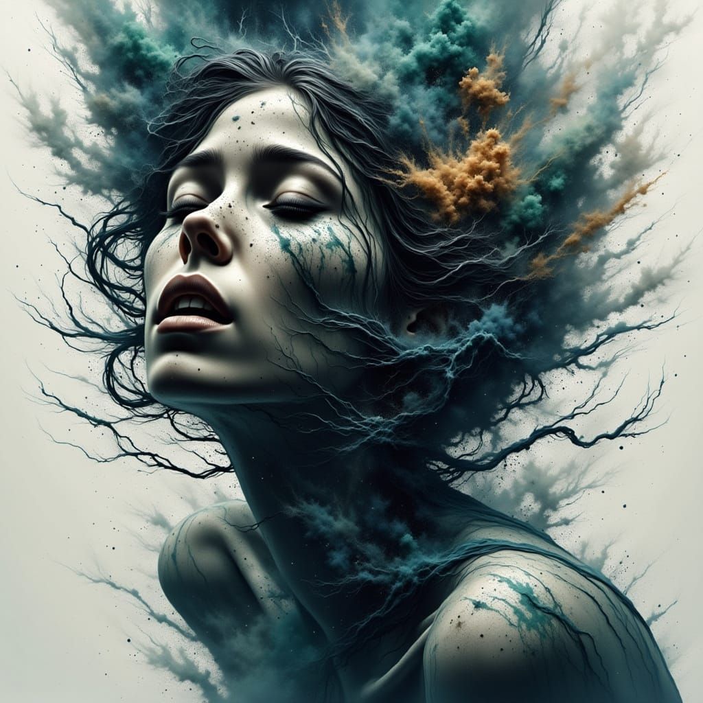 Surreal Cosmic Portrait in Dreamlike Double Exposure