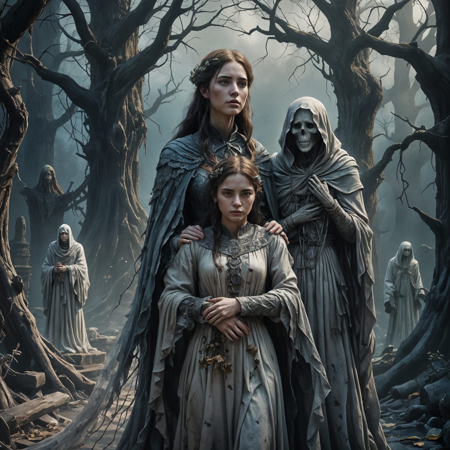 Ethereal Embrace: A Matte Painting of Ancestral Comfort