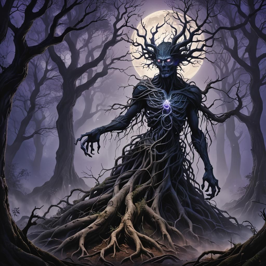 Ethereal Forest Spirit in Dark Fantasy Illustration