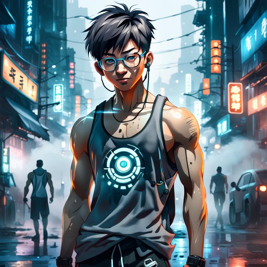 beautiful muscular asian twink boy, stunning eyesight, weari...