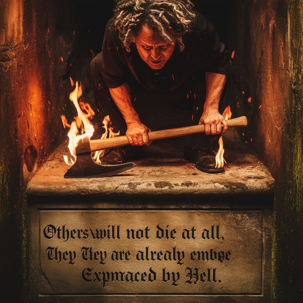 Fiery Man with Axe: Dramatic Chiaroscuro Photograph