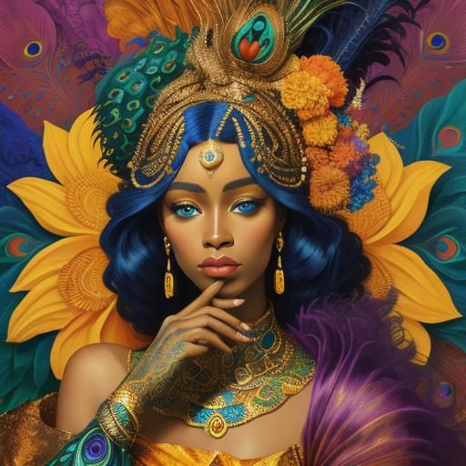 Dragon Peacock Woman in Abstract Fauvism Style