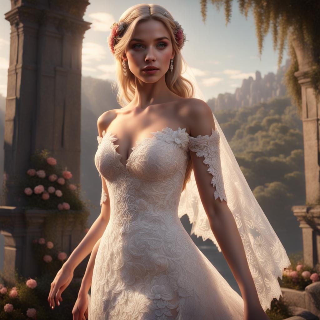 Blonde Bride in Lace Dress: Fantasy Concept Art