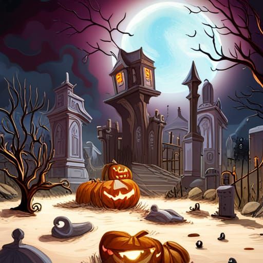 Surreal Melting Graveyard Scene in Oil Gouache