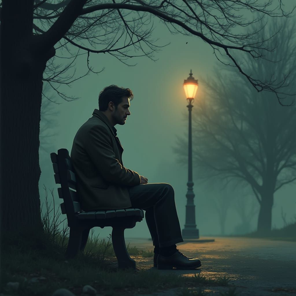 Man on Park Bench Reflecting Hope Amidst Melancholy