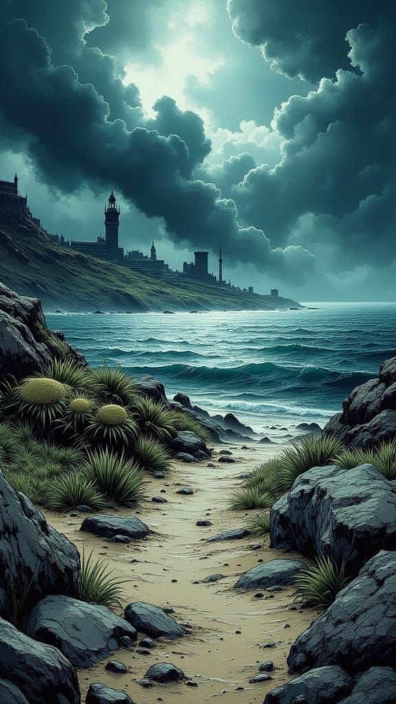 Stormy Coastline Path to Port Sinus Comic Art