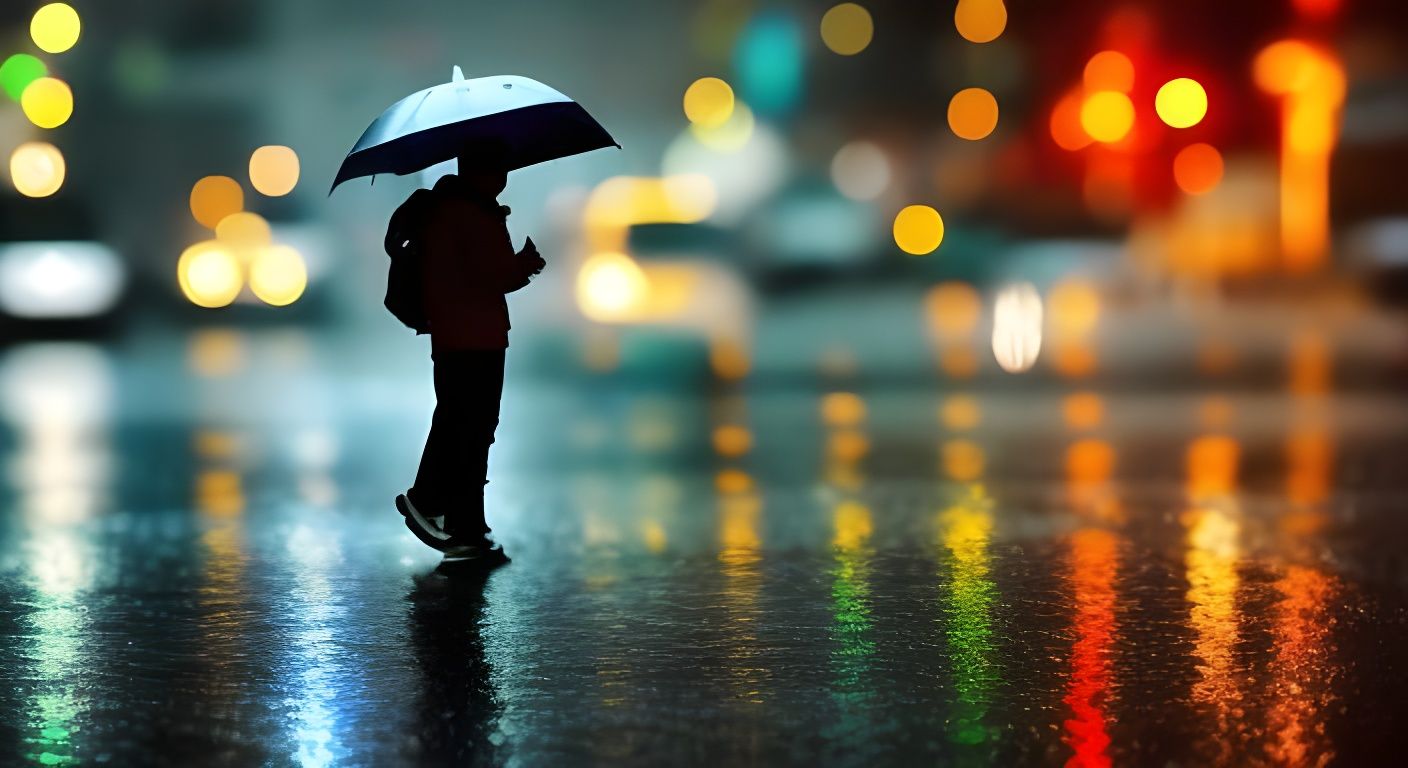 Smartphone-Lit Crowd Gathers on Rainy City Street