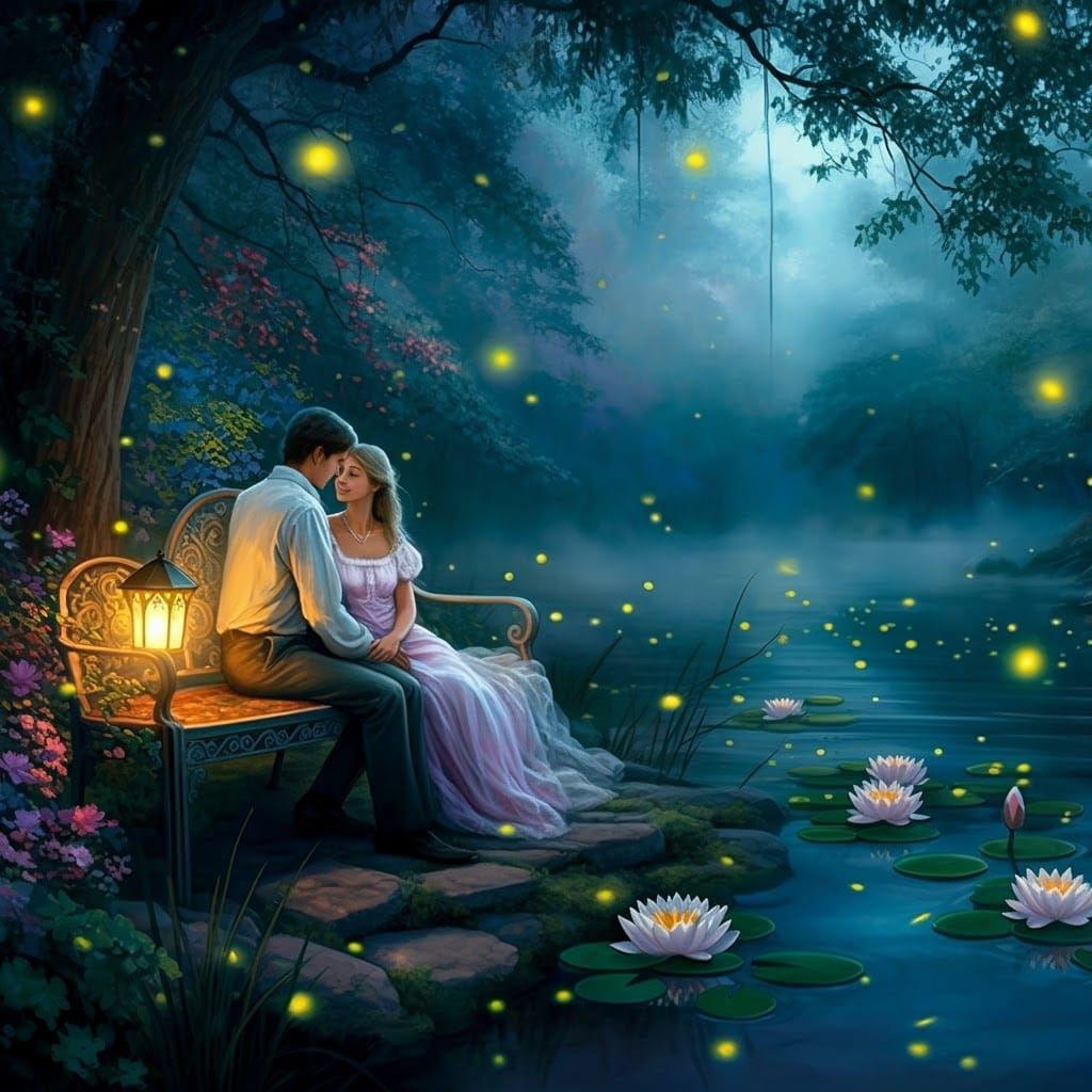Romantic Couple by Firefly River, Dreamlike Scene