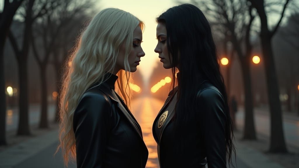 Ethereal Confrontation in a Desolate Urban Landscape