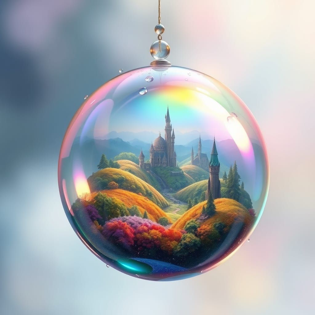 Whimsical Iridescent World in a Dewy Bubble