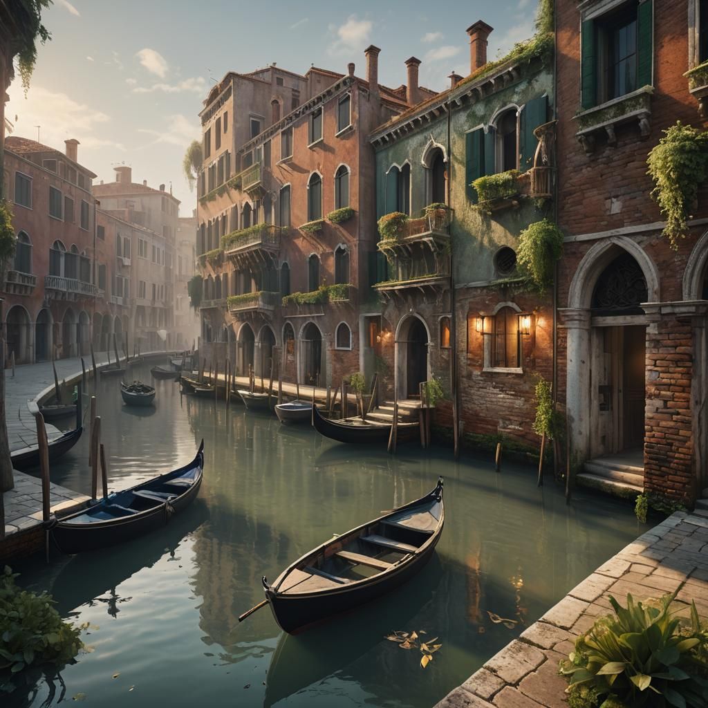 Venice Canal at Dawn in Detailed Matte Painting