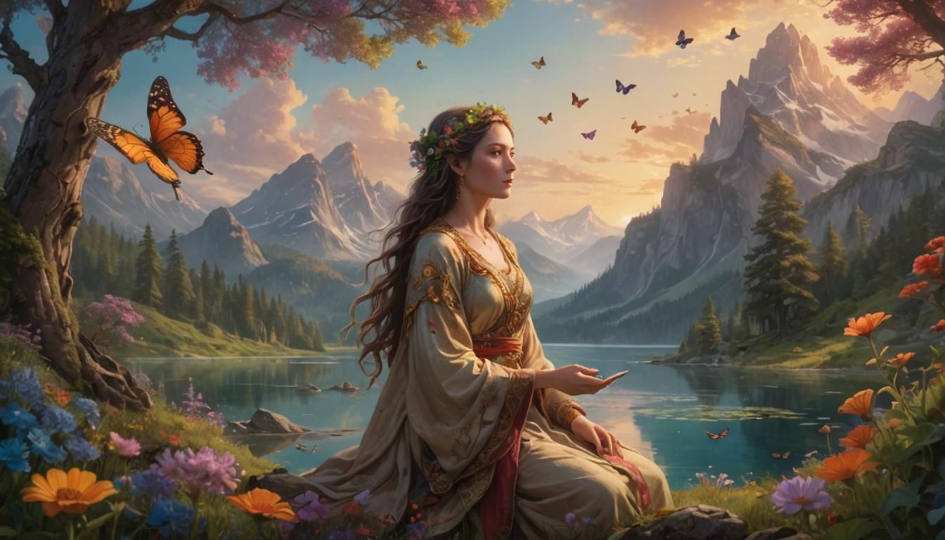 Mystical Woman in Ancient Forest: Hyperrealistic Digital Art