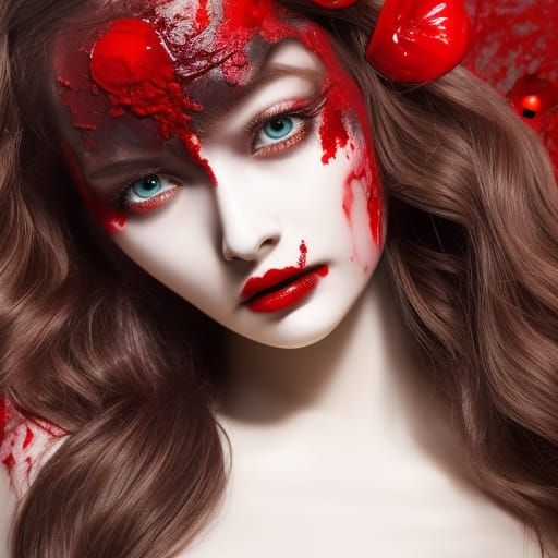 Creepy Girl with Bloody Eyes in Hyperrealistic Style