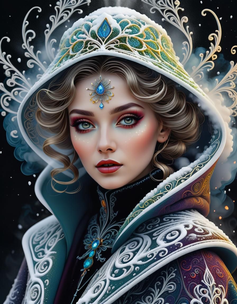 Snow Fairy in Gothic Kinetic Pointillism Style