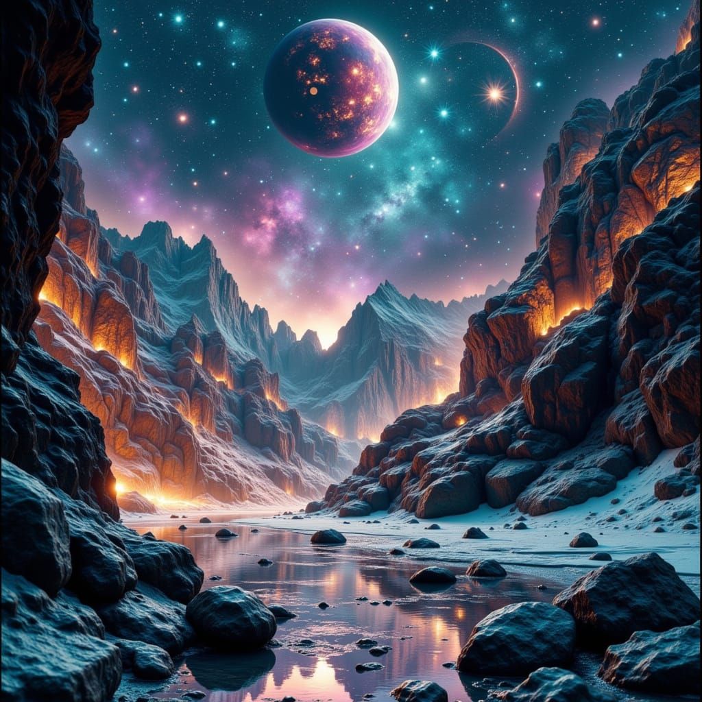 Dreamy Pluto Landscape in Abstract Style