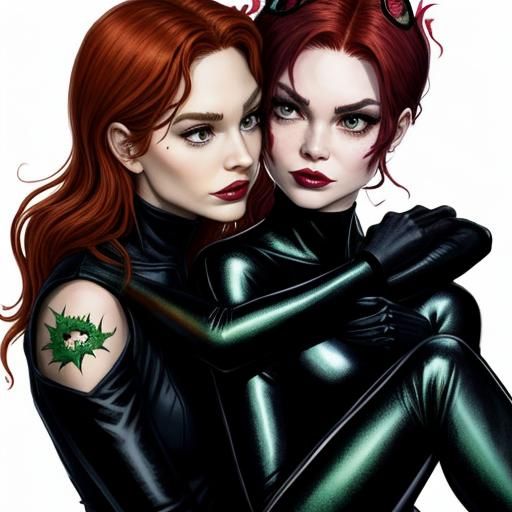 Catwoman and Poison Ivy Embrace: Digital Comic Art