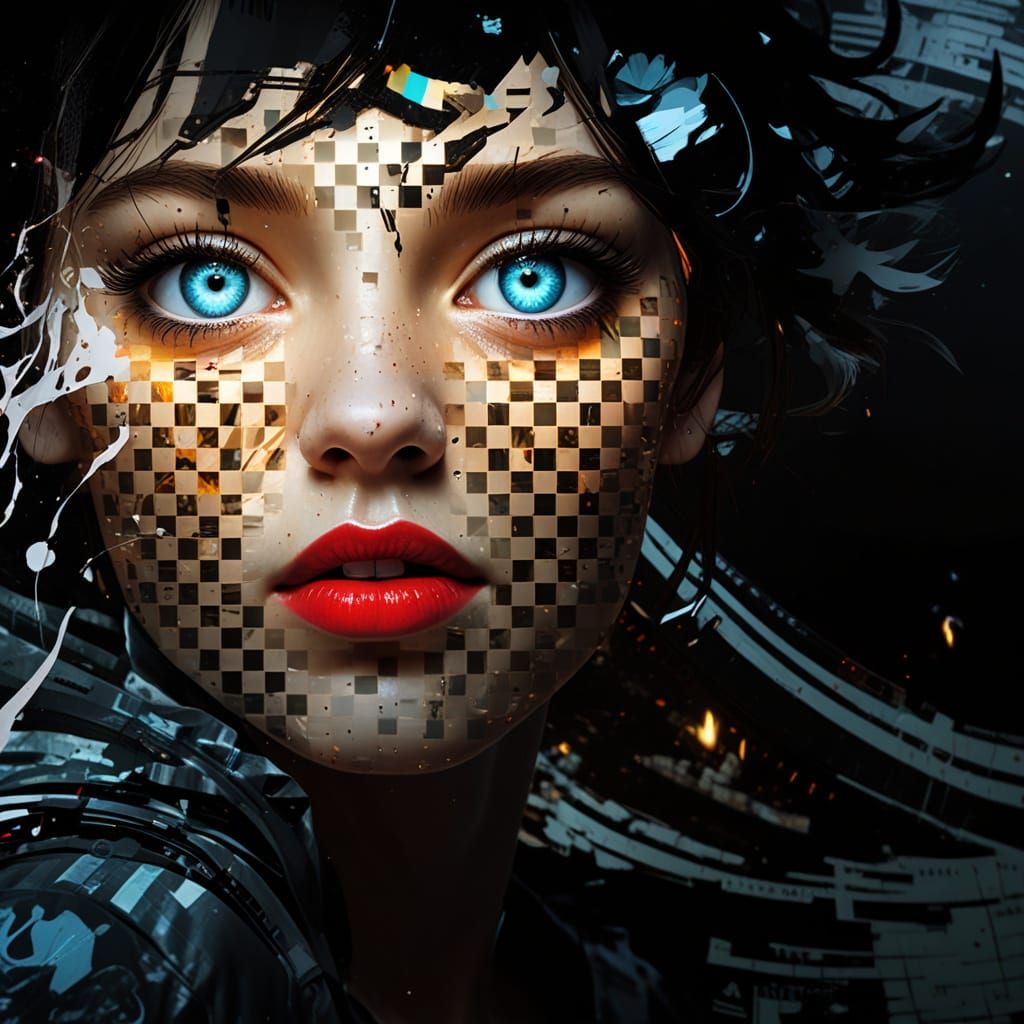 Glowing Cyberpunk Woman in a Swirling Vortex of Fire and Not...