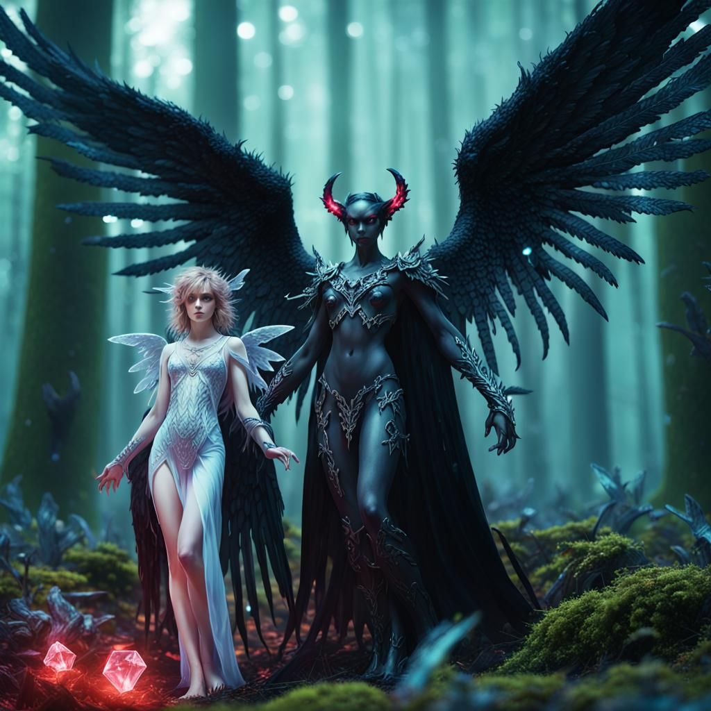 Angelic Light and Demonic Darkness with Crystal Wings