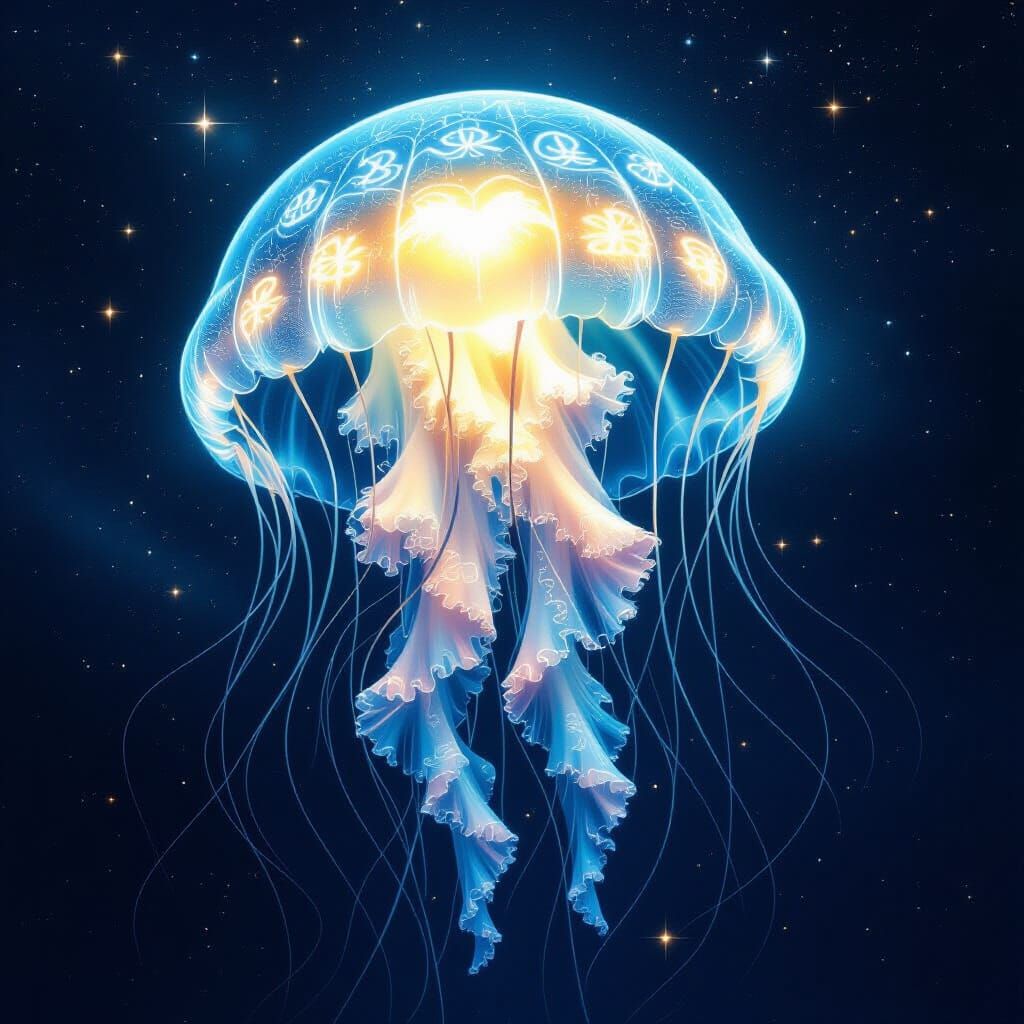 Bioluminescent Jellyfish Drifting Through Space as Digital A...