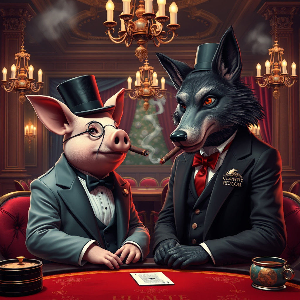 Dapper Pig and Wolf in Victorian Casino