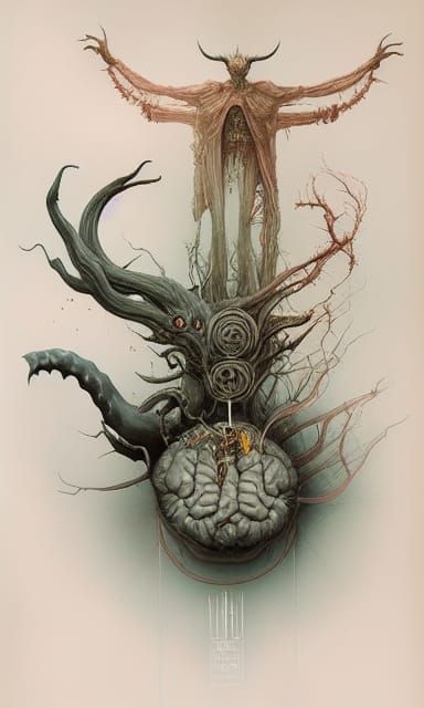 Demon Brain Dream in Dark Surrealism