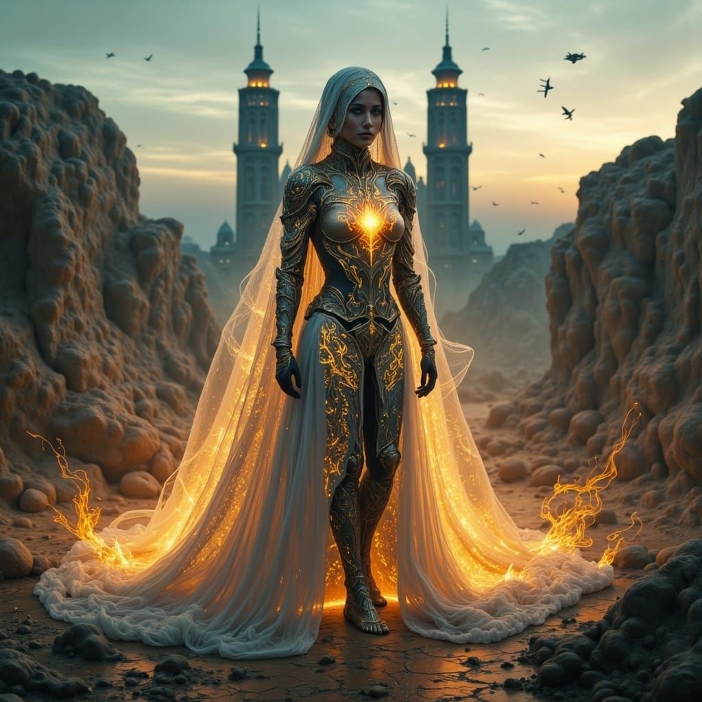 Arabian Warrior Princess in Holographic Armor