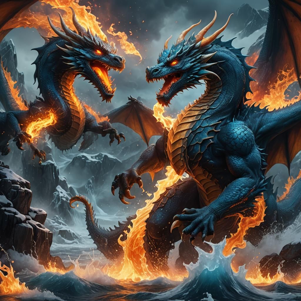 Two-Headed Dragon: Fire and Water Concept Art