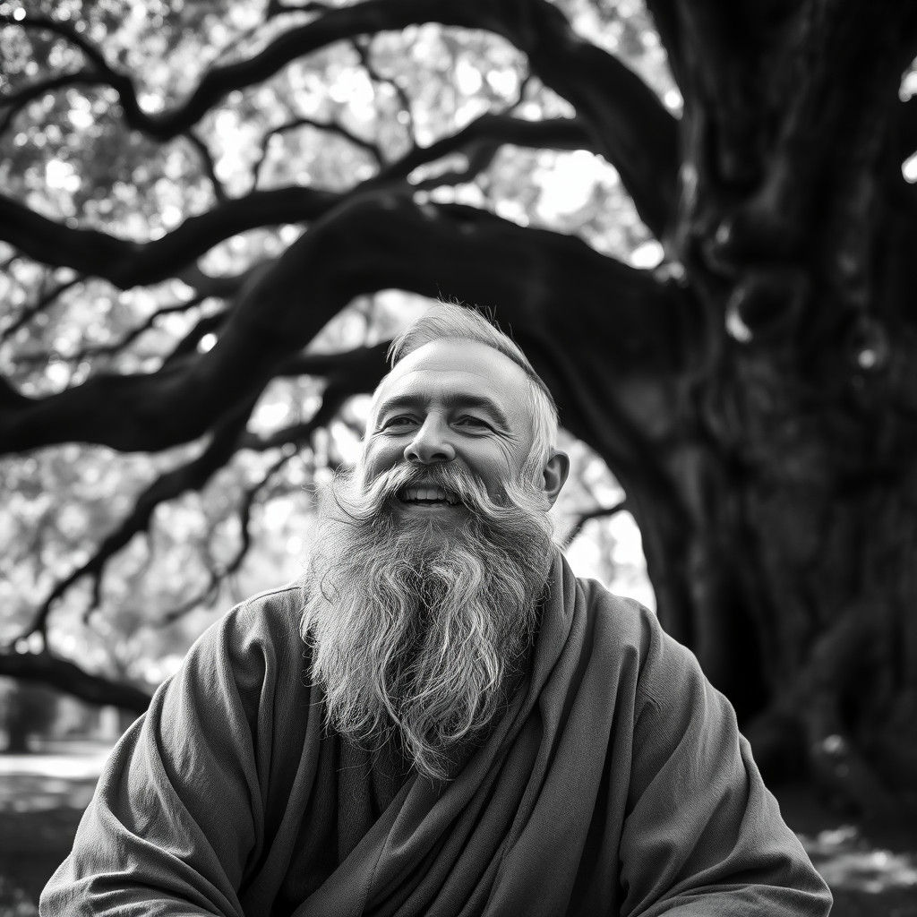 Monochrome Portrait of Man Under Oak Tree