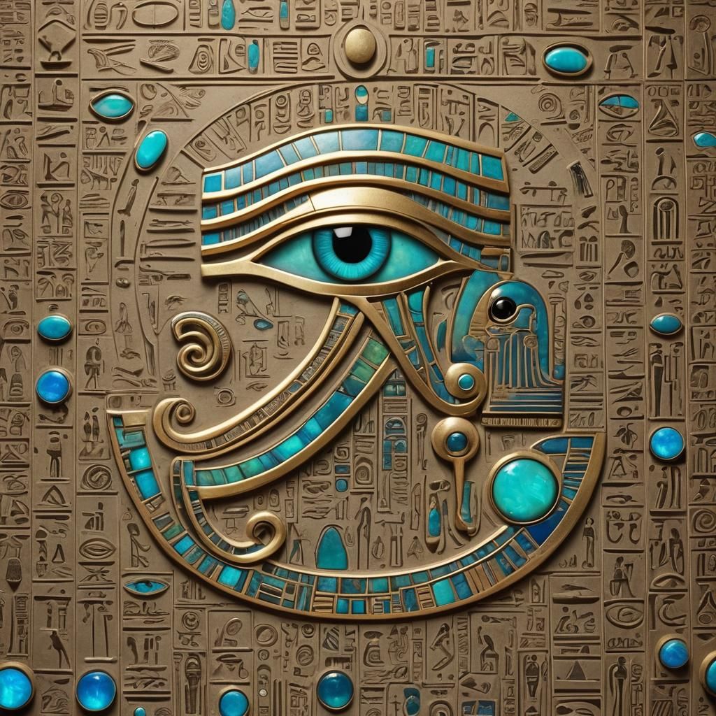 Cybernetic Eye of Horus with Hieroglyphs