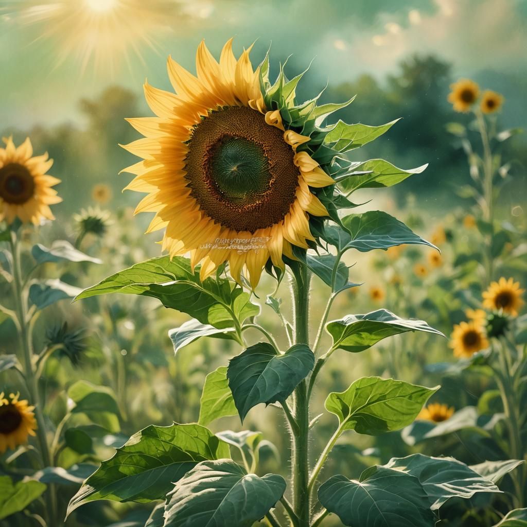 Majestic Sunflower in Dreamy Digital Art