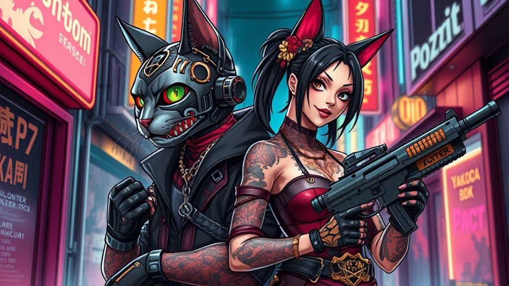 Cyborg Cat and Vampire Bounty Hunters in Neon City
