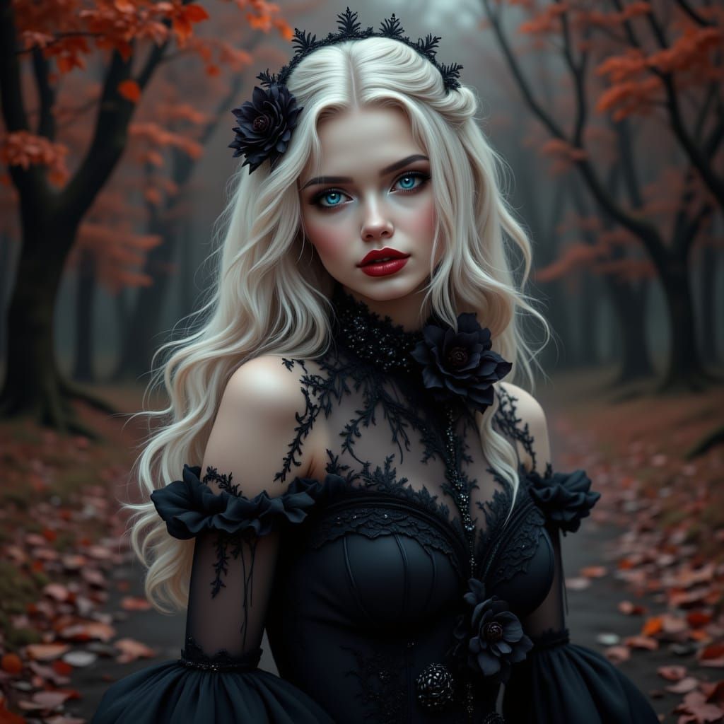 Gothic Lady Portrait in Moody Autumn Landscape