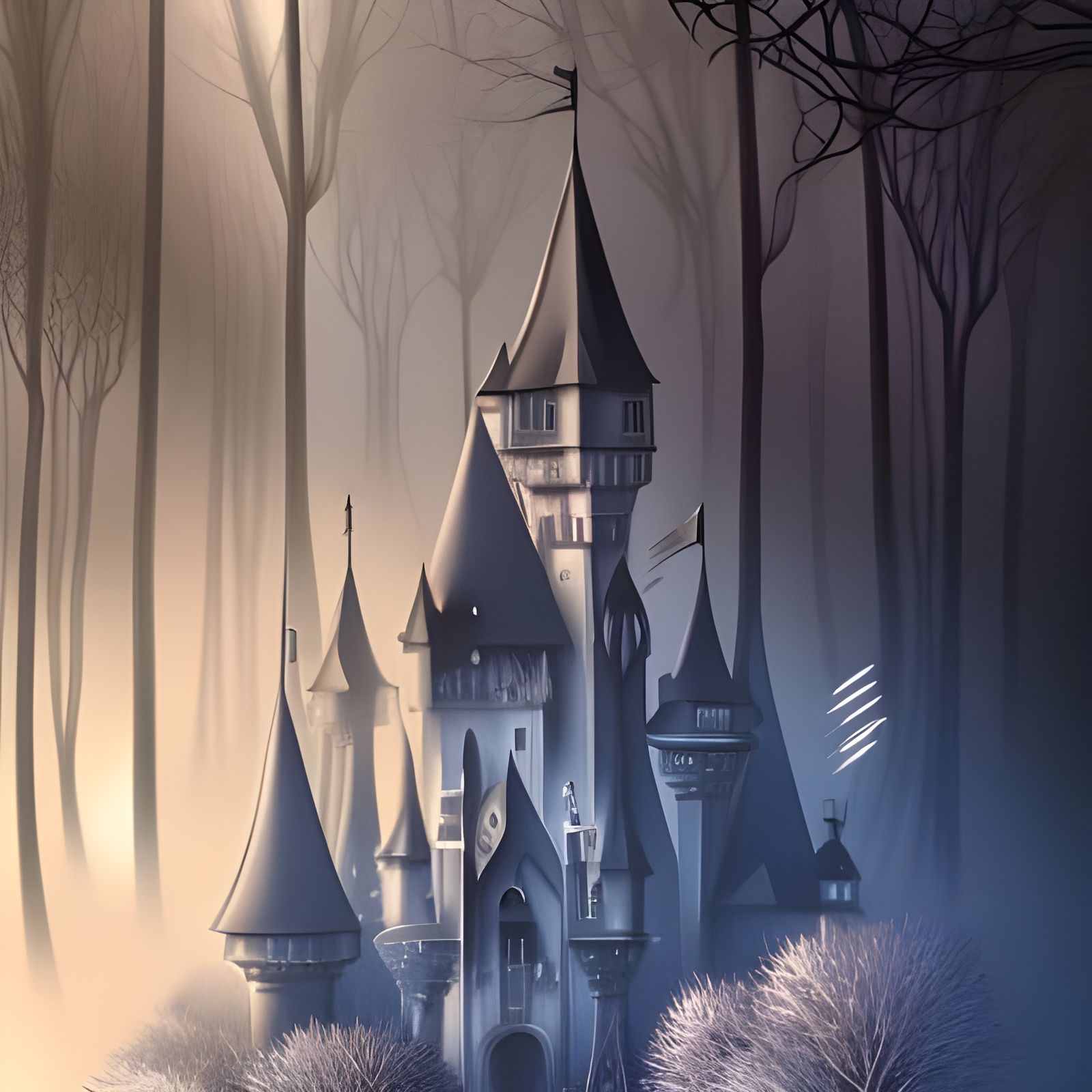 Black and white magical castle