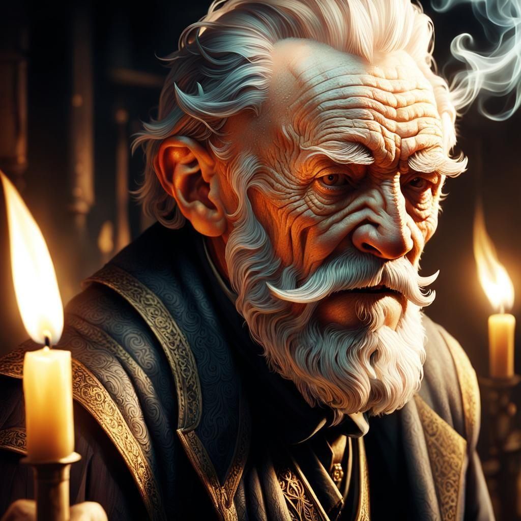 Detailed Old Man Portrait with Knife Beard