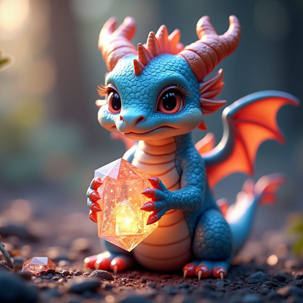 Anime Dragon with Crystal in Fantasy Landscape