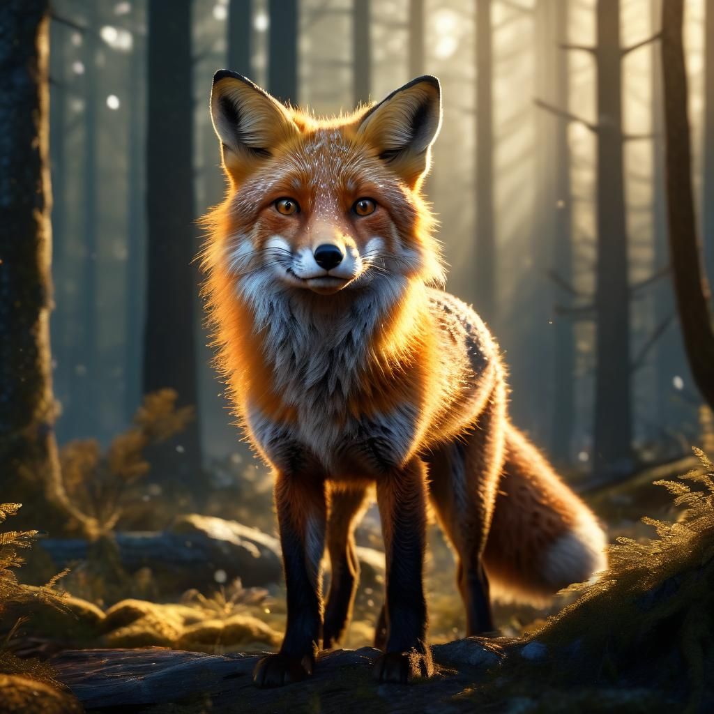 Golden Fox in Enchanted Forest, Photorealistic Style