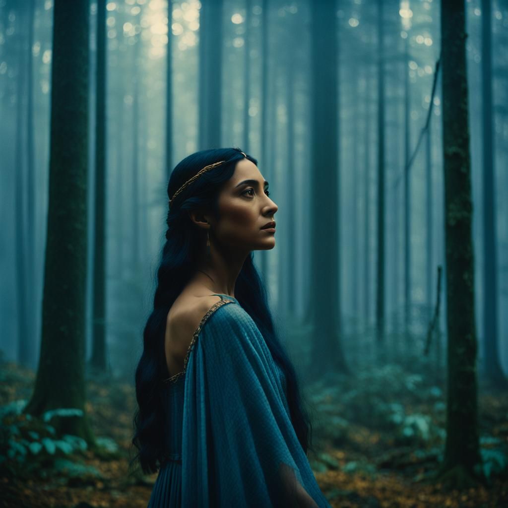 Pocahontas in Misty Forest: Cinematic Film Still