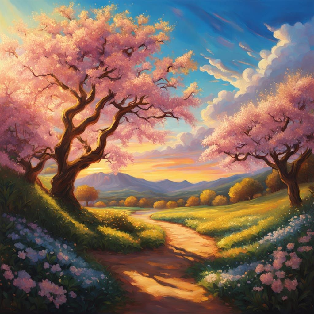 Hyper Realistic Cherry Blossom Trees in Vibrant Colors