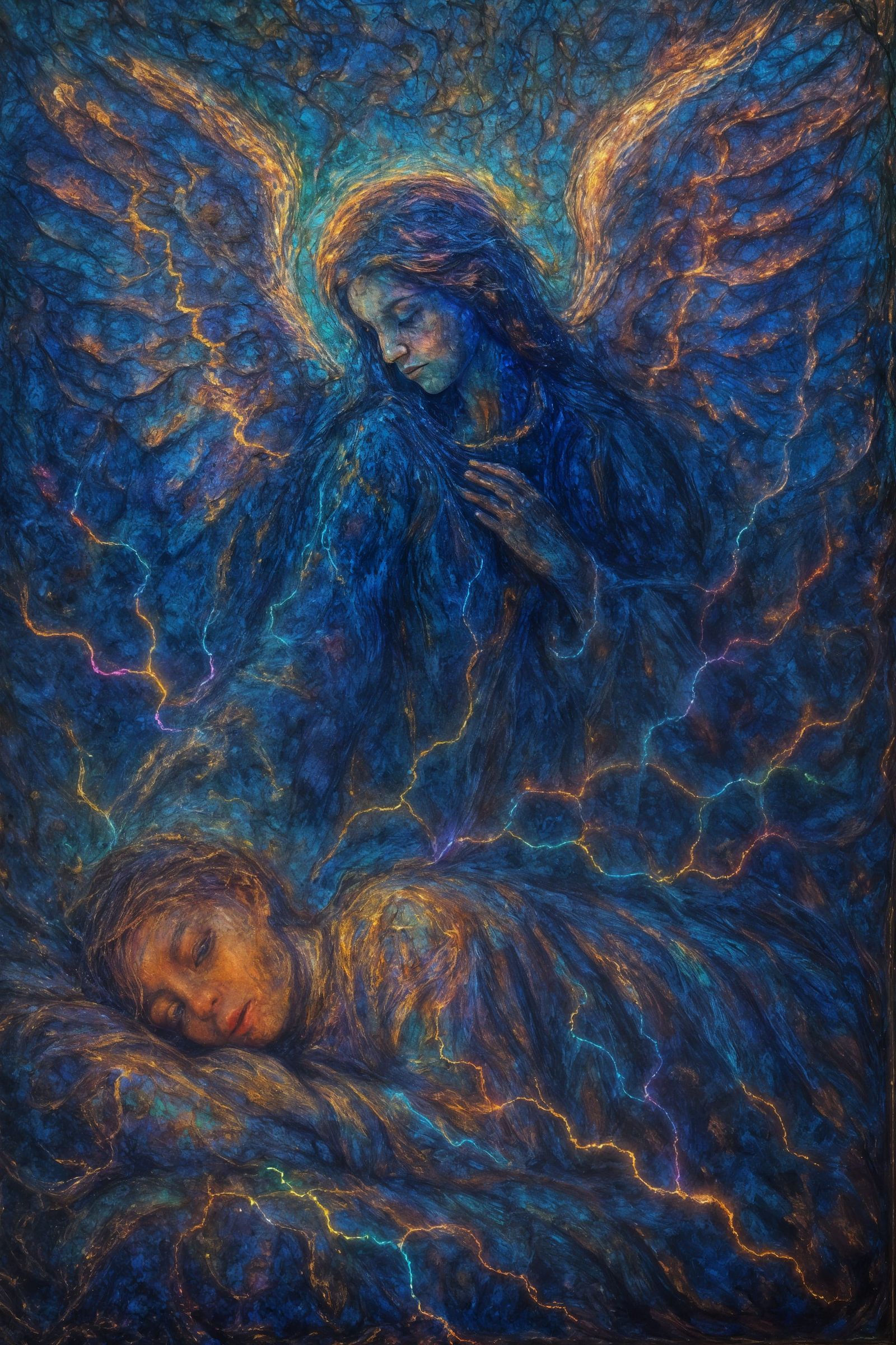 Angel Watching Over Sleeping Figure in Digital Art