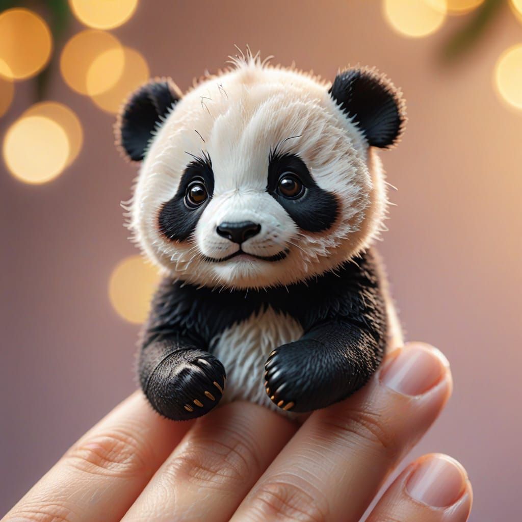 Cute Panda on Finger in Kawaii Art Style