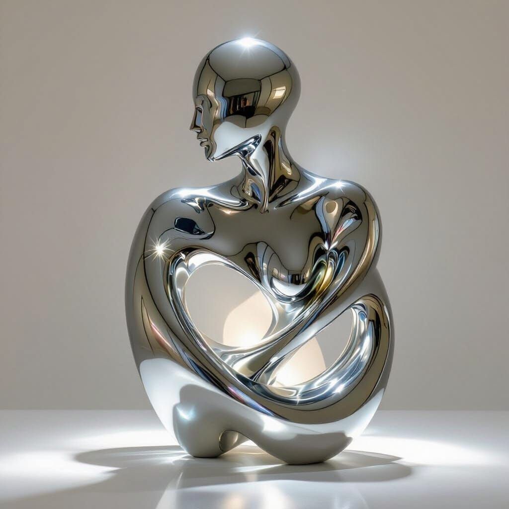 Abstract Chrome Sculpture Mimics Human Form in Surreal Light