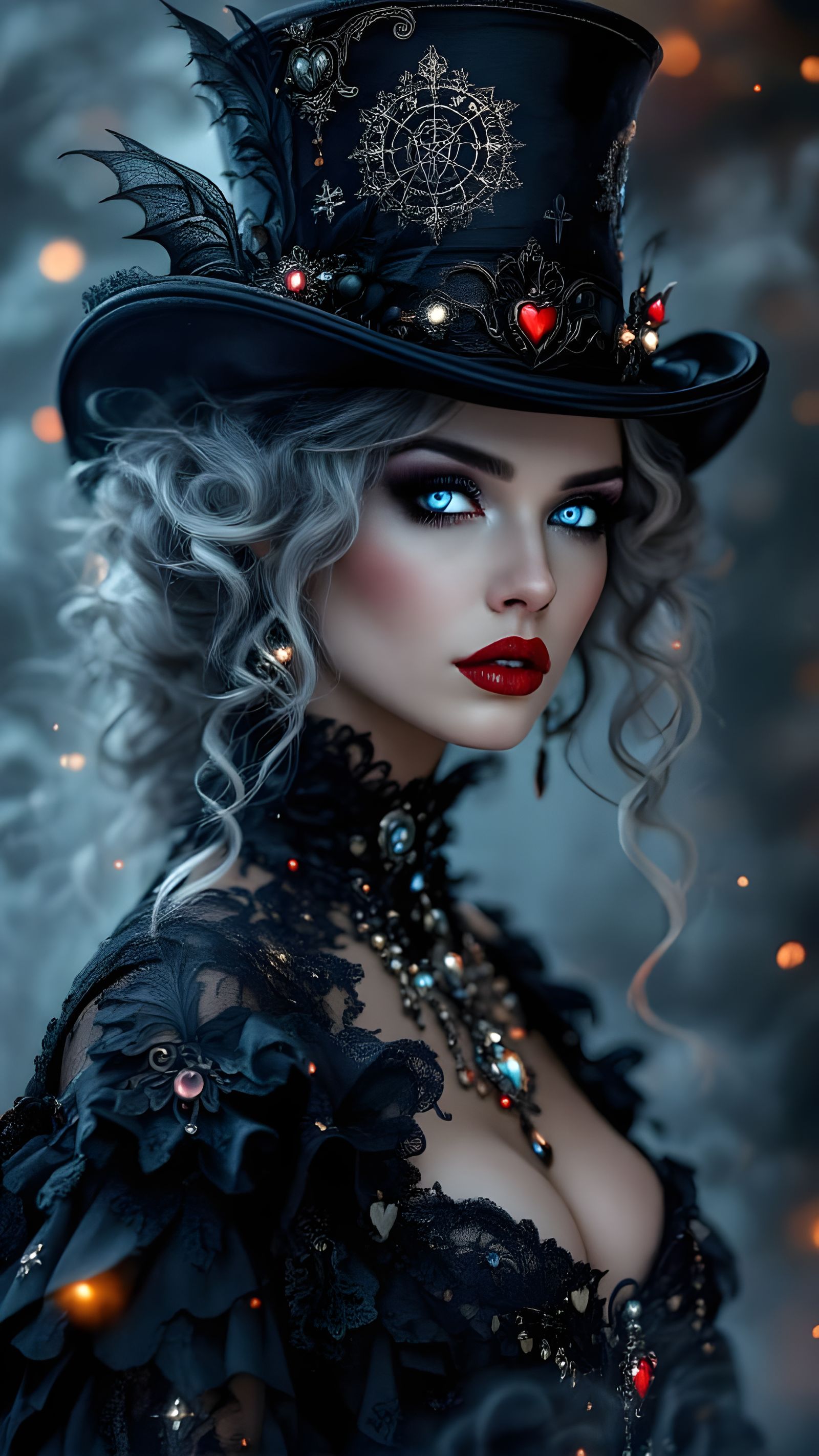 Gothic Baroness in Elegant Top Hat and Intricate Detail