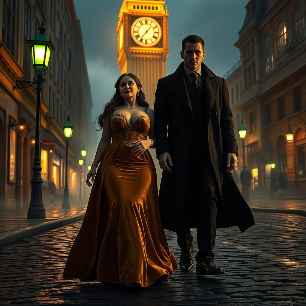 Hyper-Realistic Concept Art of a Woman Walking Beside a Myst...