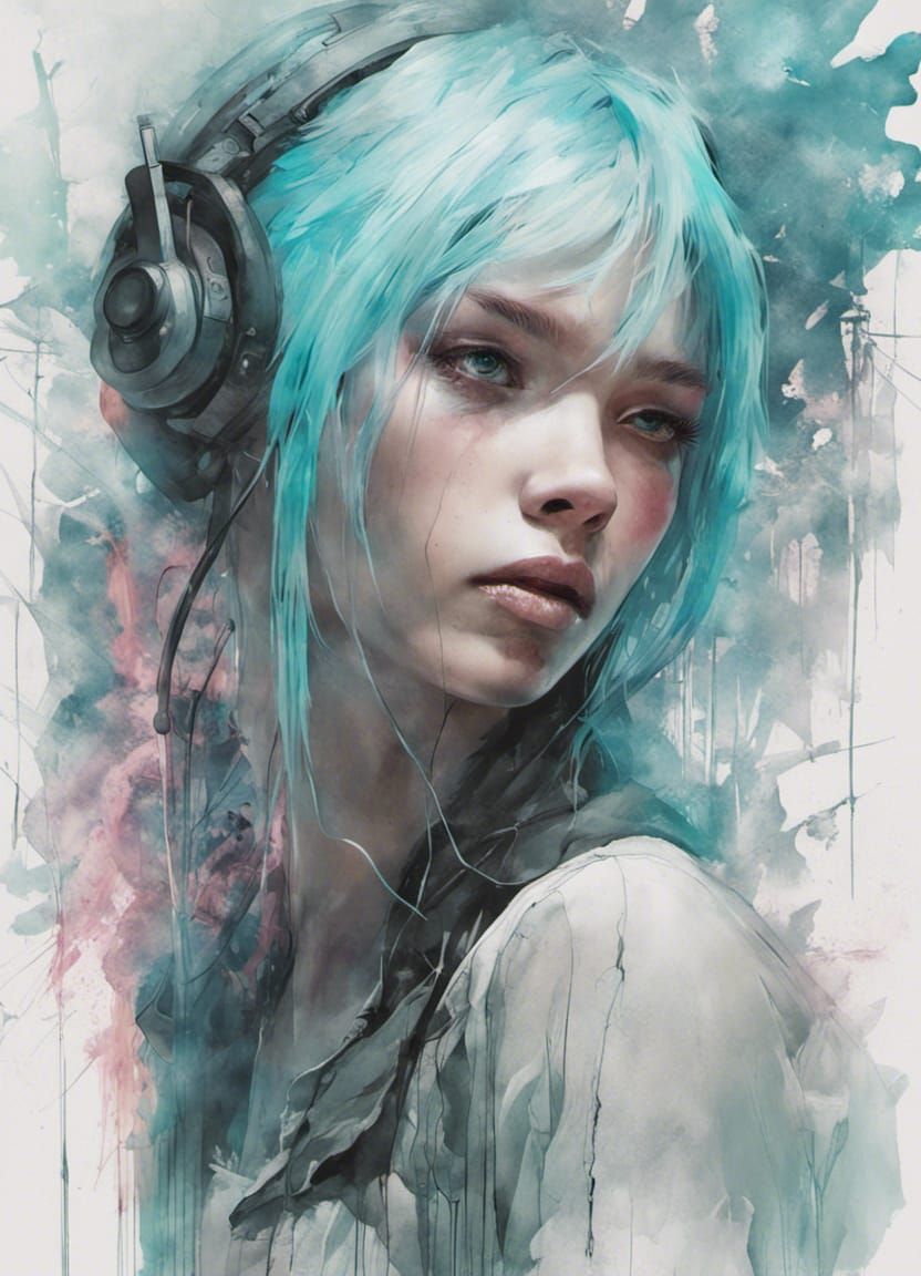 Neon Cyberpunk Mystery Girl Digital Illustration