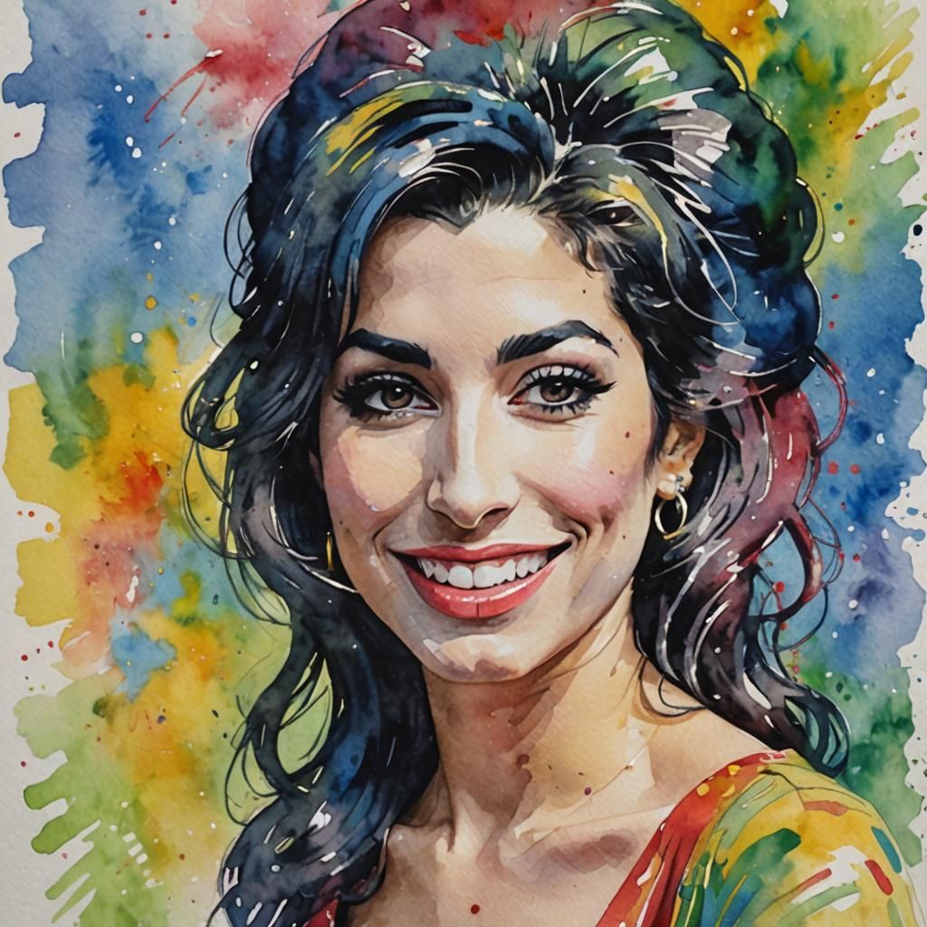Amy Winehouse Watercolor Portrait in Impressionist Style