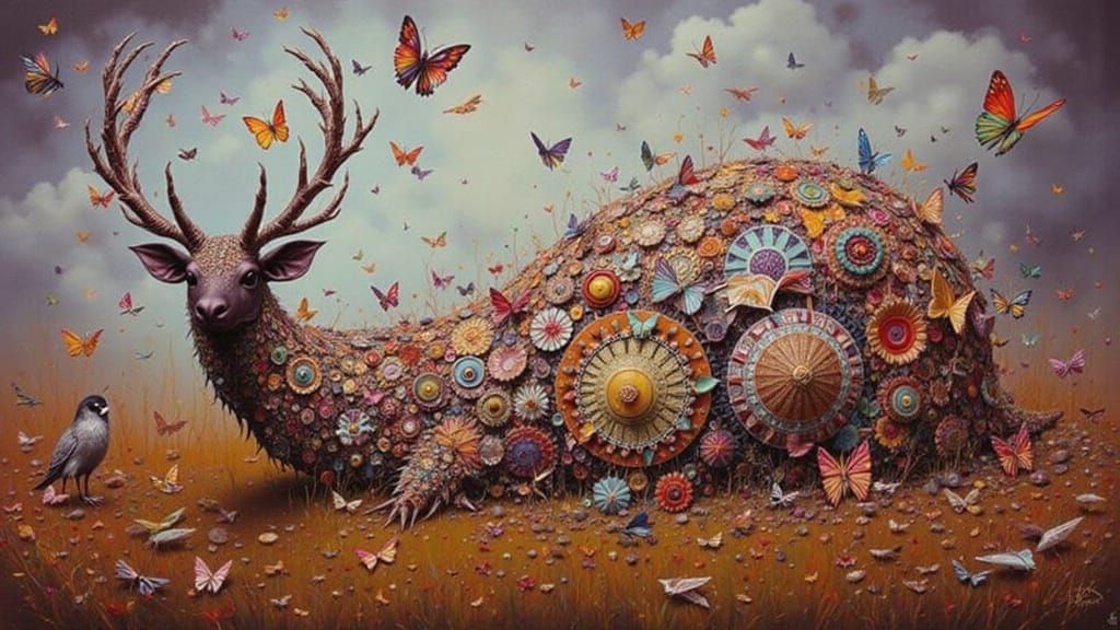 Cute Origami Stag Pet Illustration in Acrylic Paint