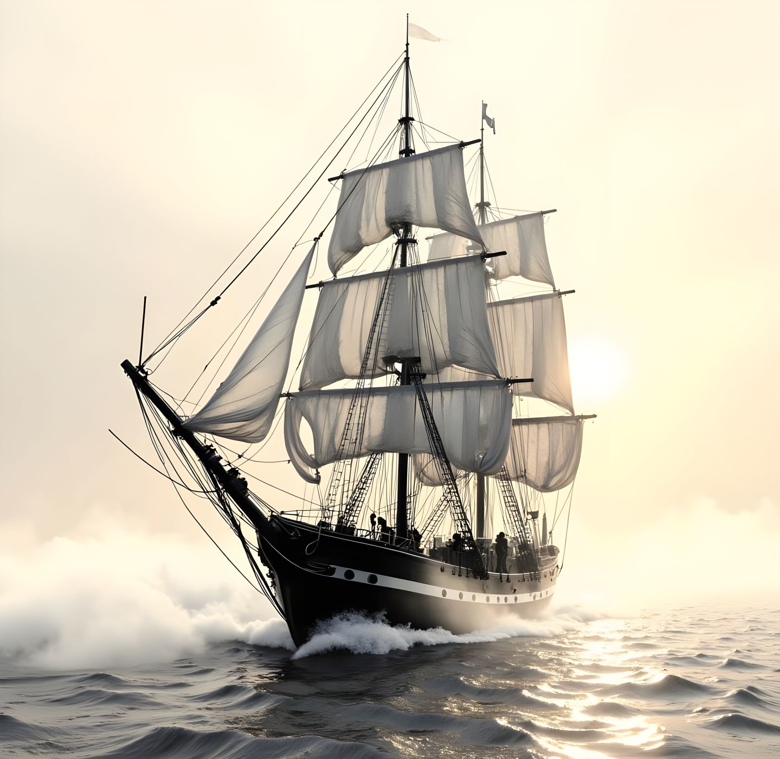 Vintage Cartoons Inspired Ship Sails into Sunrise